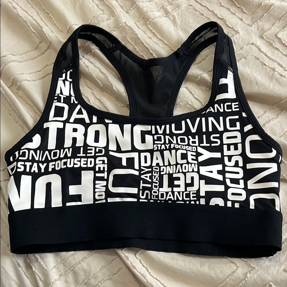 Black and White Racerback Sports Bra with Motivational Print